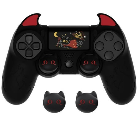 PlayVital Cute Demon Controller Skin for ps4 with Thumb Grips & Stickers, Kawaii Anti-Slip Silicone Controller Cover Grip Protector for ps4 Slim/Pro Controller - Black