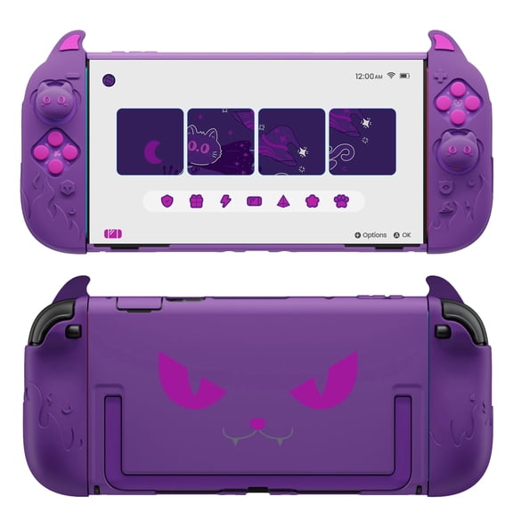 PlayVital Cute Demon Protective Case for Nintendo Switch 2, Kawaii Anti-Slip Silicone Grip Cover + Dockable Hard Case for Switch2 with Thumb Grips & Sticker, Shockproof -Purple
