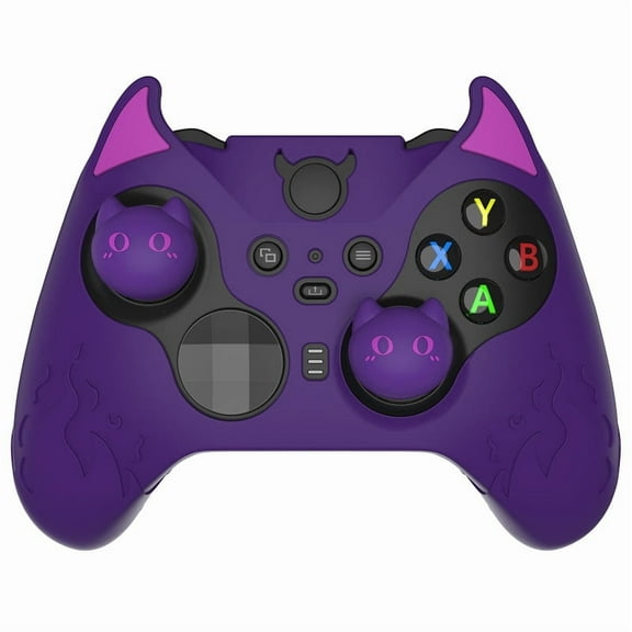 PlayVital Cute Demon Silicone Case Cover for Xbox Elite Wireless Controller Series 2, Kawaii Anti-Slip Shockproof Controller Skin Grip for Xbox Elite Series 2 Core with Thumb Grip Caps - Purple