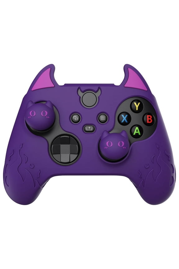 Cute Demon Silicone Cover for Xbox Series X/S Controller, Kawaii Anti-Slip Controller Skin Grip Protector for Xbox Core Wireless Controller with Thumb Grip Caps - Purple