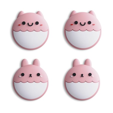 PlayVital Cute Rabbit & Squirrel Switch Thumb Grip Caps, Pale Red Joystick Caps for Nintendo Switch Lite, Silicone Analog Cover Thumbstick Grips for Switch OLED Joycon