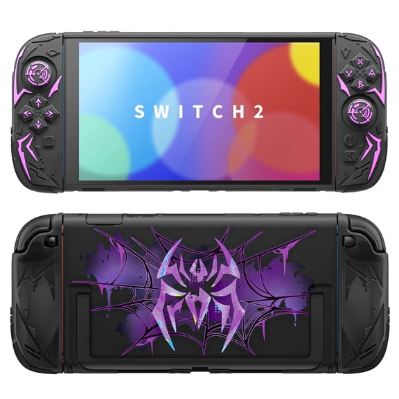 PlayVital Cyber Spider Dockable Protective Case for Nintendo Switch 2 with Anti-Slip Silicone Grips & Thumb Grip Caps, Black