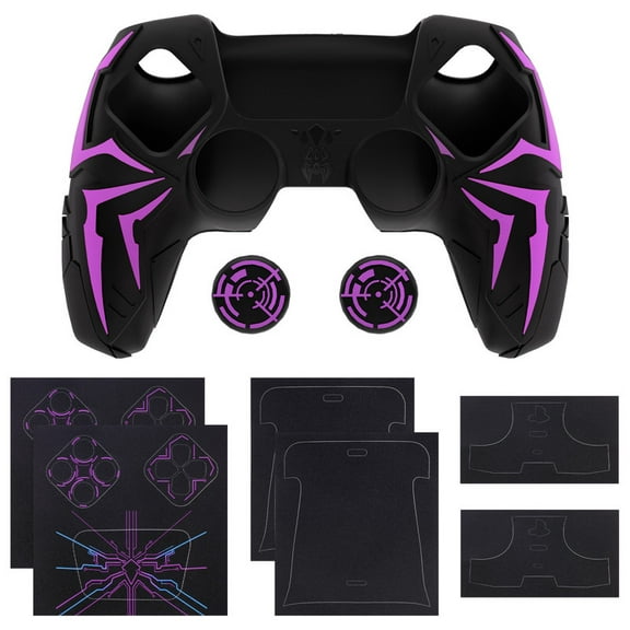 PlayVital Design for ps5 Controller Silicone Case Cover Skin, with 2 Thumb Grips and 6 Sticker, Cyber Spider Design, Fits for Charging Dock, Black & Purple