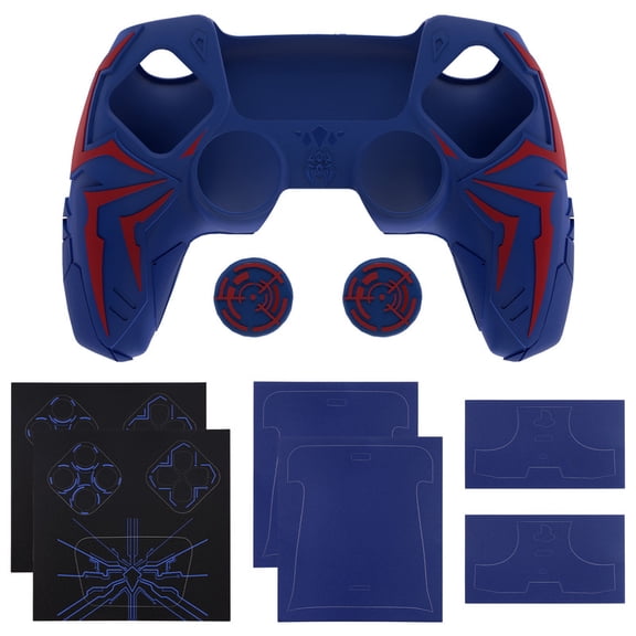 PlayVital Design for ps5 Controller Silicone Case Cover Skin, with 2 Thumb Grips and 6 Sticker, Cyber Spider Design, Fits for Charging Dock, Red & Blue