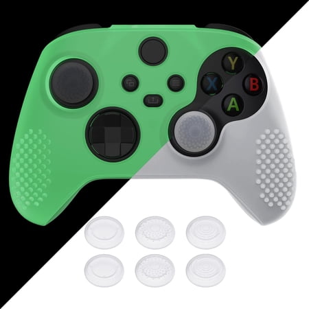 PlayVital Glow in Dark - Green 3D Studded Edition Anti-Slip Silicone Cover Skin for Xbox Series X Controller, Soft Rubber Case Protector for Xbox Series S Controller with Thumb Grip Caps