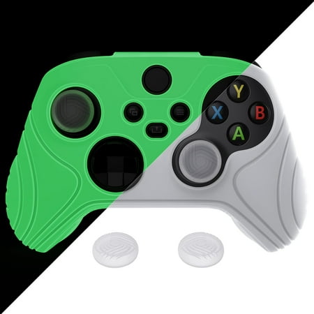 PlayVital Glow in Dark Green Samurai Edition Anti-slip Controller Grip Silicone Skin for Xbox Core Controller, Ergonomic Protective Case Cover for Xbox Series S/X Controller w/ Thumb Grips