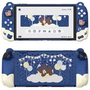 PlayVital Good Night Bear Dockable Protective Case for Nintendo Switch 2 - Blue Detachable Silicone Joycon Grips with Thumbs Caps