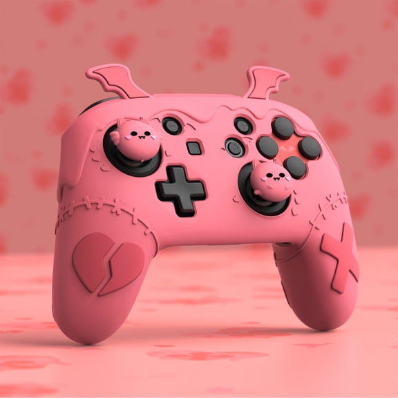 PlayVital Gothic Series Cute Silicone Case Non-Slip Anti-Scratch Protective Silicone Skin Cover for Nintendo Switch Pro Controller w/ 4 Thumb Grip 2 Sticker- Aqua Blue