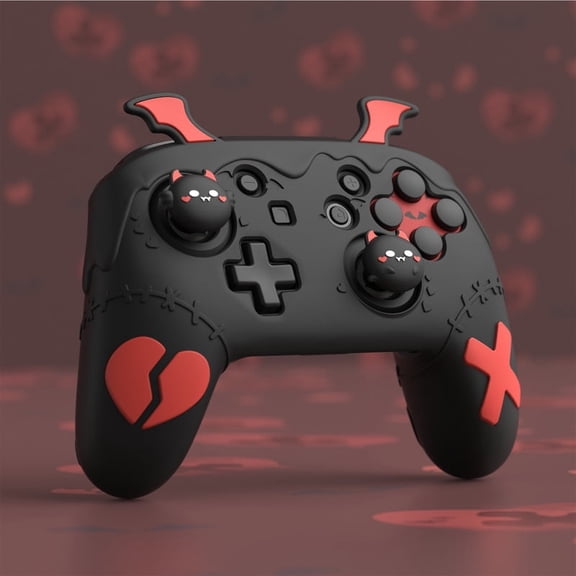 PlayVital Gothic Imp Series Cute Non-Slip Anti-Scratch Protective Silicone Case for Nintendo Switch Pro Controller w/4 Thumb Grip 2 Sticker- Black