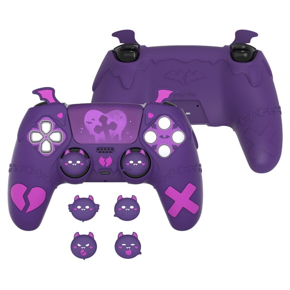 PlayVital Gothic Imp Series Cute Silicone Case for ps5 Controller with 4 Thumb Grips and 6 Stickers, Anti-Slip Silicone Skin Cover, Compatible with ps5 Charging Station, Purple