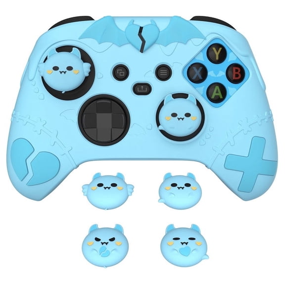 PlayVital Gothic Imp Series Cute Silicone Skin for Xbox Series X & S Controller, Anti-Slip Grip Silicone Cover, Protective Silicone Case for Xbox Core Controller with Thumb Grips-Aqua Blue