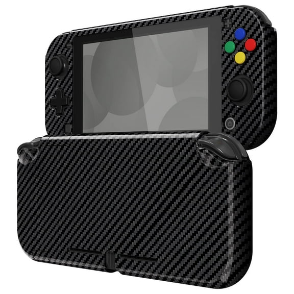 PlayVital Graphite Carbon Fiber Protective Grip Case for Nintendo Switch Lite, Hard Cover Protector for Nintendo Switch Lite - Screen Protector & Thumb Grips & Buttons Stickers Included…