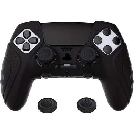 PlayVital Guardian Edition Anti-Slip Ergonomic Silicone Cover Case for ps5 Edge Controller, Soft Rubber Protector Skin for ps5 Edge Wireless Controller with Thumb Grip Caps - Black