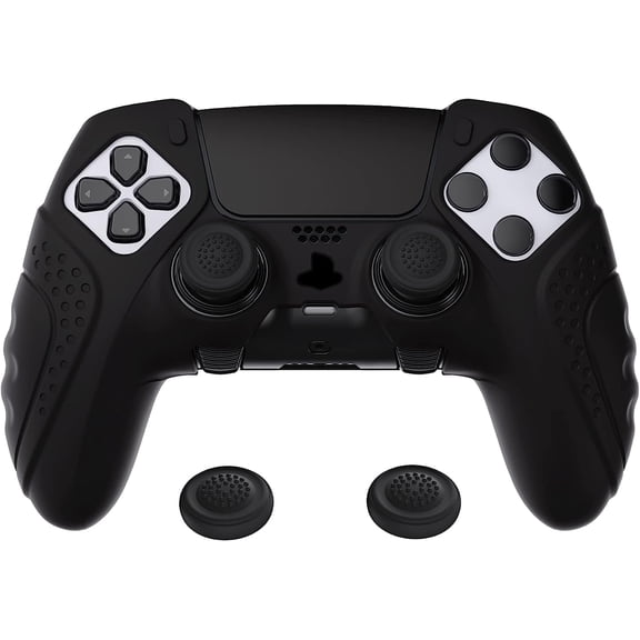 PlayVital Guardian Edition Anti-Slip Ergonomic Silicone Cover Case for ps5 Edge Controller, Soft Rubber Protector Skin for ps5 Edge Wireless Controller with Thumb Grip Caps - Black