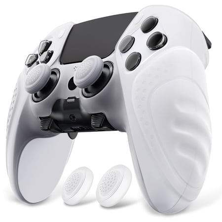 PlayVital Guardian Edition Anti-Slip Ergonomic Silicone Cover Case for ps5 Edge Controller, Soft Rubber Protector Skin for ps5 Edge Wireless Controller with Thumb Grip Caps - Clear White
