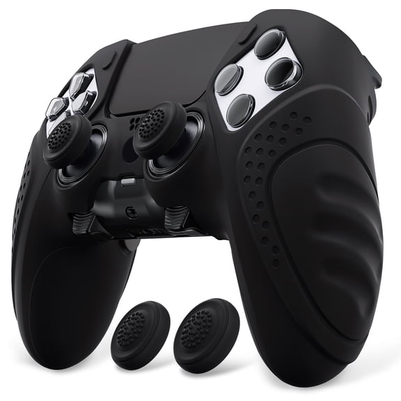 PlayVital Guardian Edition Anti-Slip Ergonomic Silicone Cover Case for ps5 Edge Controller, Soft Rubber Protector Skin for ps5 Edge Wireless Controller with Thumb Grip Caps - Black