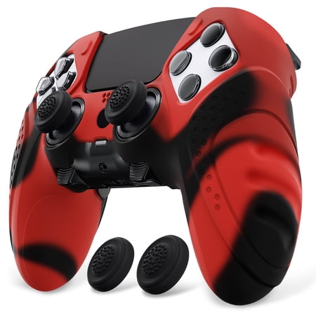 PlayVital Guardian Edition Anti-Slip Ergonomic Silicone Cover Case for ps5 Edge Controller, Soft Rubber Protector Skin for ps5 Edge Wireless Controller with Thumb Grip Caps - Red & Black