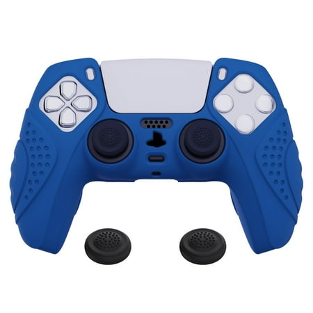 PlayVital Guardian Edition Blue Ergonomic Soft Anti-Slip Controller Silicone Case Cover for PS5, Rubber Protector Skins with Black Joystick Caps for PS5 Controller