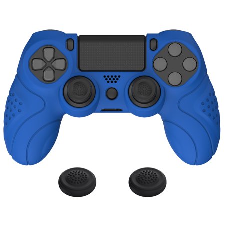 PlayVital Guardian Edition Blue Ergonomic Soft Anti-Slip Controller Silicone Case for ps4, Rubber Protector Skin with Joystick Caps for ps4 Slim/Pro Controller