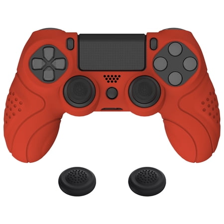 PlayVital Guardian Edition Passion Red Ergonomic Soft Anti-Slip Controller Silicone Case for ps4, Rubber Protector Skin with Joystick Caps for ps4 Slim/Pro Controller