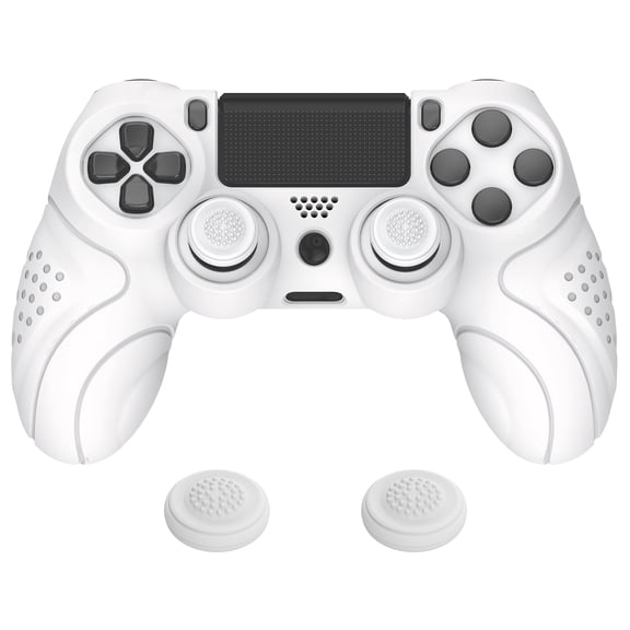 PlayVital Guardian Edition White Ergonomic Soft Anti-Slip Controller Silicone Case for Playstation 4, Rubber Protector Skin with Joystick Caps for PS4 Slim for PS4 Pro Controller
