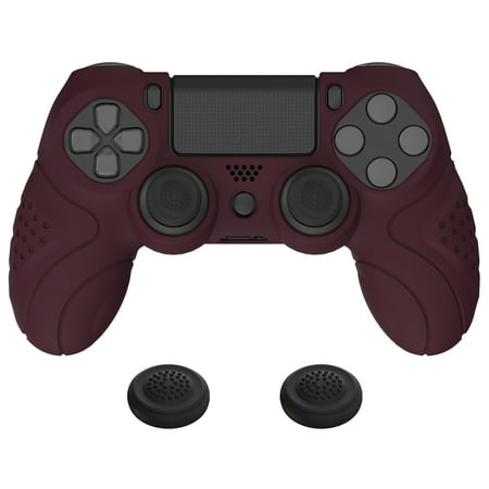 PlayVital Guardian Edition Wine Red Ergonomic Soft Anti-Slip Controller Silicone Case for ps4, Rubber Protector Skin with Joystick Caps for ps4 Slim/Pro Controller