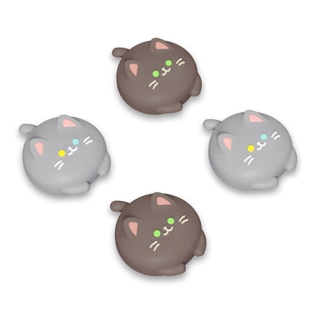 PlayVital Joystick Caps for Nintendo Switch, Thumbstick Caps for Switch Lite, Analog Cover for Joycon Thumb Grip Caps for Switch & Switch Lite & Switch OLED - Cutie Kitty Fleeting Gray & Dark Brown
