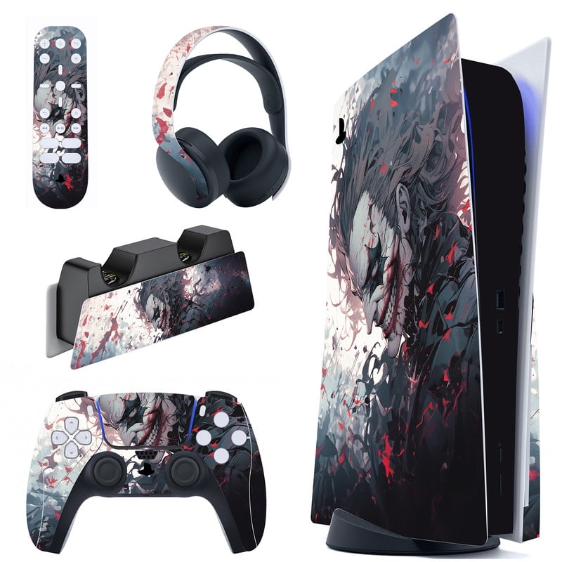 PlayVital Skin Decal for ps5 Console Disc Edition, Full Set Sticker Wrap Vinyl  Decal Cover for ps5 Controller & Charging Station & Headset & Media Remote  - Skull Hacker 