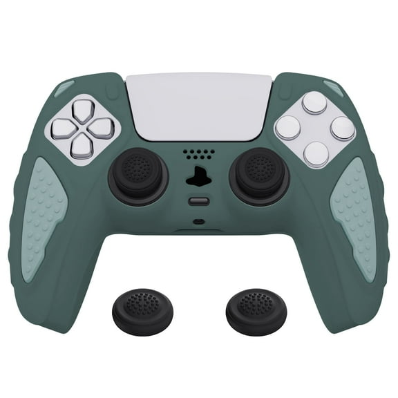 PlayVital Knight Edition Templeton Gray & Jade Grey Two Tone Anti-Slip Silicone Cover Skin for ps5 Controller, Soft Rubber Case for ps5 Wireless Controller with Thumb Grip Caps