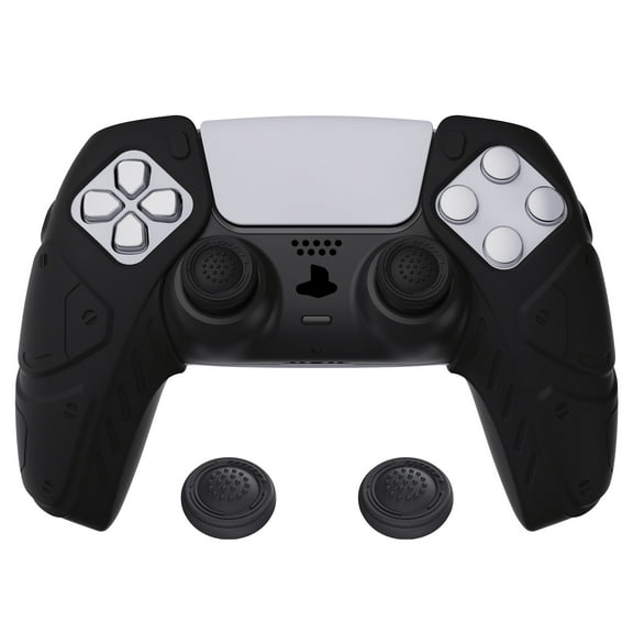 PlayVital Mecha Edition Black Ergonomic Soft Controller Silicone Case Grips for PS5, Rubber Protector Skins with Thumbstick Caps for PS5 Controller - Compatible with Charging Station