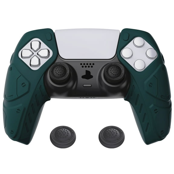 PlayVital Mecha Edition Racing Green Ergonomic Soft Controller Silicone Case Grips for PS5, Rubber Protector Skins with Thumbstick Caps for PS5 Controller - Compatible with Charging Station