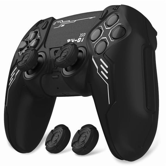 PlayVital Mecha Edition Silicone Cover Compatible with ps5 Controller with 2 Joystick Caps and 6 Stickers, Shockproof Non-Slip Grip Protector Accessories, Fits for ps5 Charging Station - Black