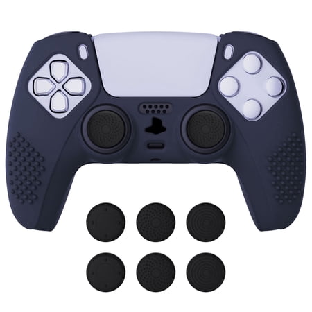 PlayVital Midnight Blue 3D Studded Edition Anti-Slip Silicone Cover Skin for Playstation 5 Controller, Soft Rubber Case Protector for PS5 Controller with 6 Black Thumb Grip Caps