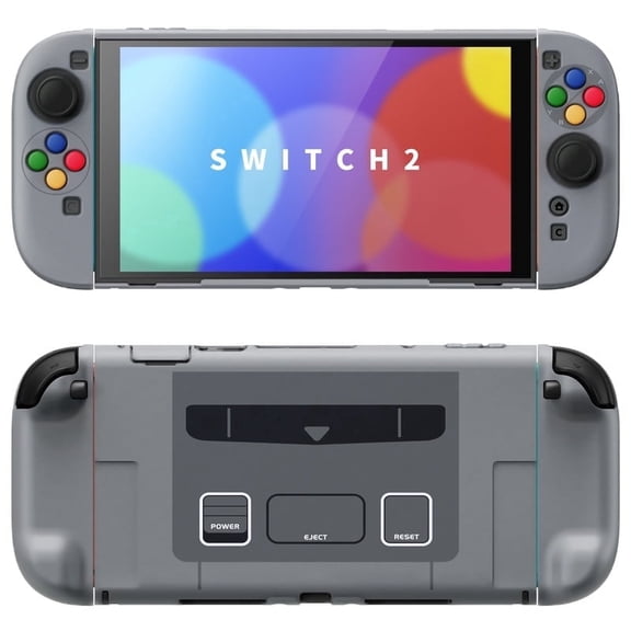 PlayVital Nintendo Switch 2 Case Sets,Anti-Scratches Hard Shell Dockable Grip Cover with ABXY Buttons,Thumb Grips -SNES EU Style