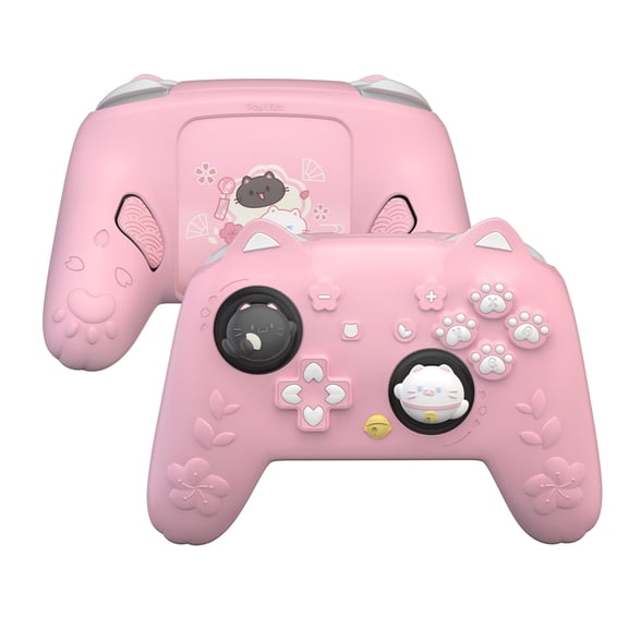 PlayVital for Nintendo Switch 2 Pro Controller Silicone Cover – Cherry Blossoms Kitten Cute Protective Case  w/ Back Button Cap & Thumb Grip & Sticker - Pink