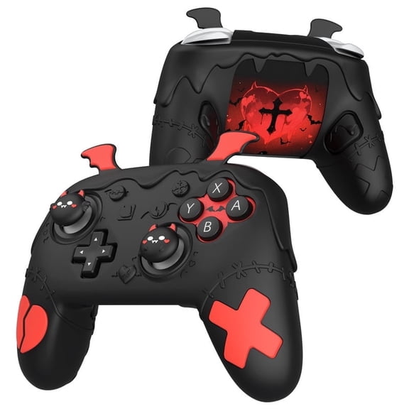 PlayVital for Nintendo Switch 2 Pro Controller Silicone Cover – Gothic Imp Series Cute Protective Case  w/ Back Button Caps & Thumb Grip & Sticker, Shockproof - Black