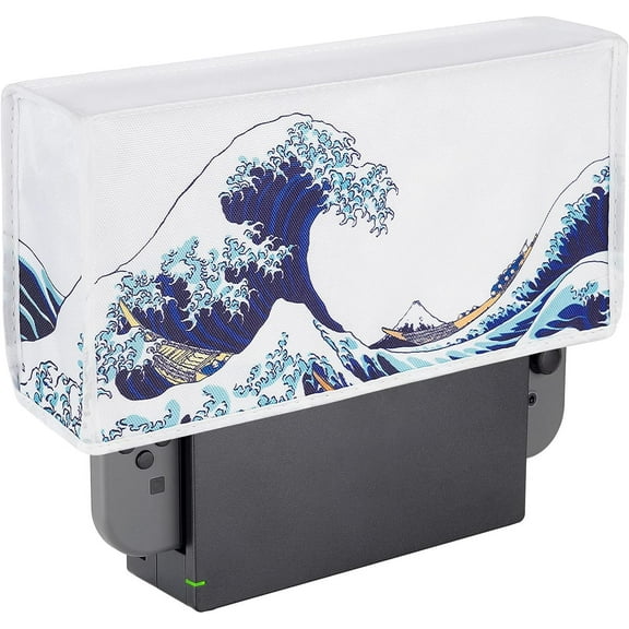 PlayVital Nylon Dust Cover, Soft Neat Lining Dust Guard, Anti Scratch Waterproof Cover Sleeve for Nintendo Switch & Switch OLED Charging Dock - The Great Wave
