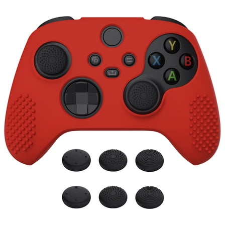 PlayVital Passion Red 3D Studded Edition Anti-Slip Silicone Cover Skin for Xbox Series X/S, Rubber Case Protector or Xbox Core Wireless Controller with 6 Black Thumb Grip Caps