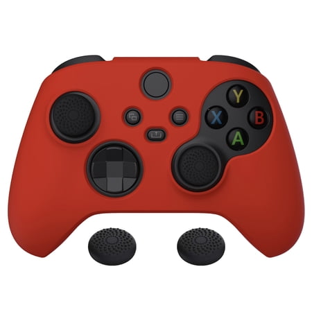 PlayVital Passion Red Pure Series Anti-Slip Silicone Cover Skin for Xbox Series X Controller, Soft Rubber Case Protector for Xbox Core Wireless Controller with Black Thumb Grip Caps