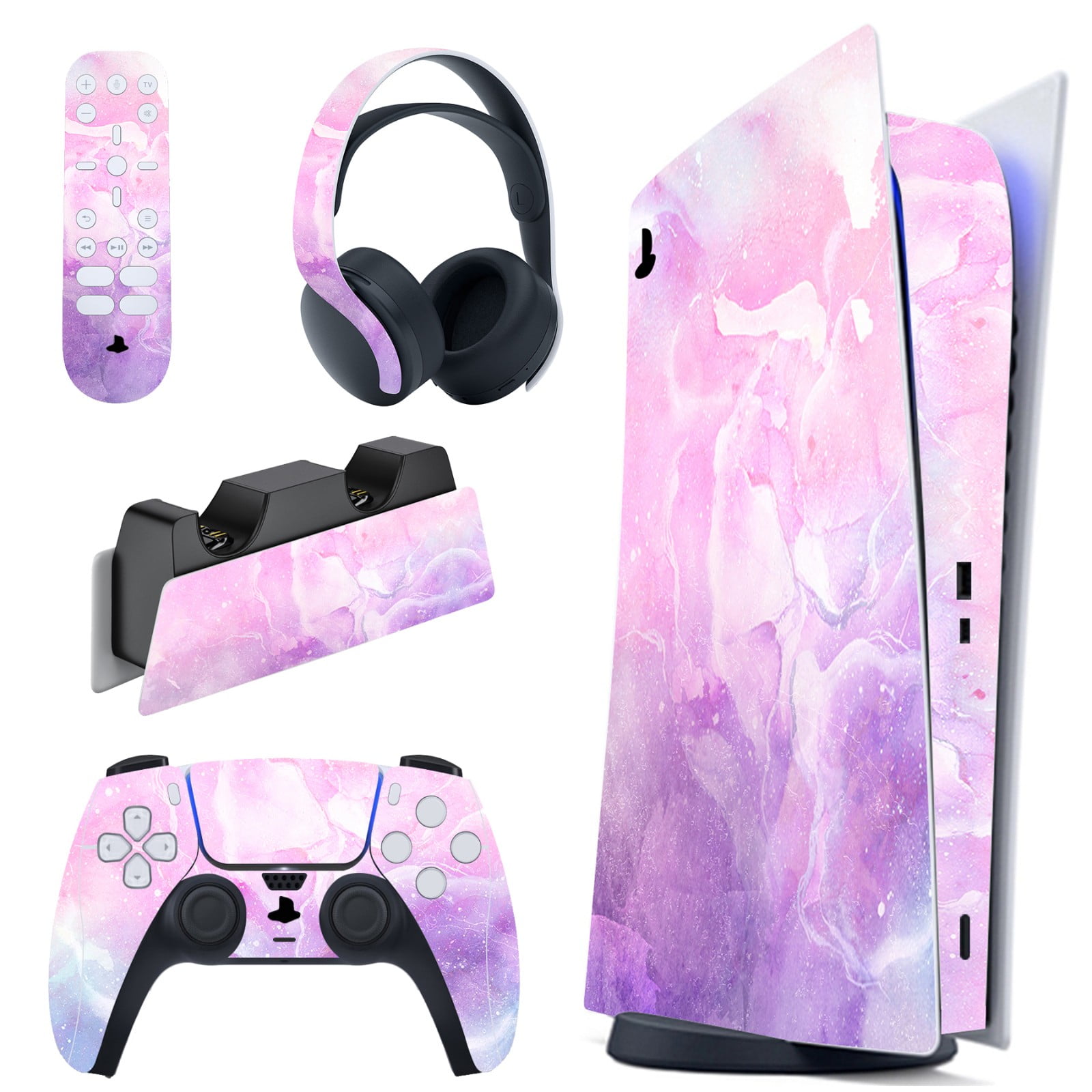 PlayVital Pink Watercolor Full Set Skin Decal for PS5 Console Digital ...