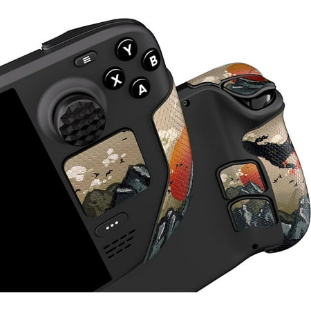 PlayVital Professional Textured Soft Rubber Pads Handle Grips for Steam Deck, Trackpads Skin Grip Enhancement Back Button Protective Stickers Set with Thumb Grip Caps - View of Rising Sun