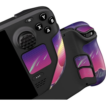PlayVital Professional Textured Soft Rubber Pads Handle Grips for Steam Deck, Trackpads Skin Grip Enhancement Back Button Protective Stickers Set with Thumb Grip Caps - The Cyber Moon