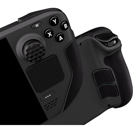 PlayVital Professional Textured Soft Rubber Pads Handle Grips for Steam Deck, Trackpads Skin Grip Enhancement Back Button Protective Stickers Set with Thumb Grip Caps - Honeycomb Textured Black