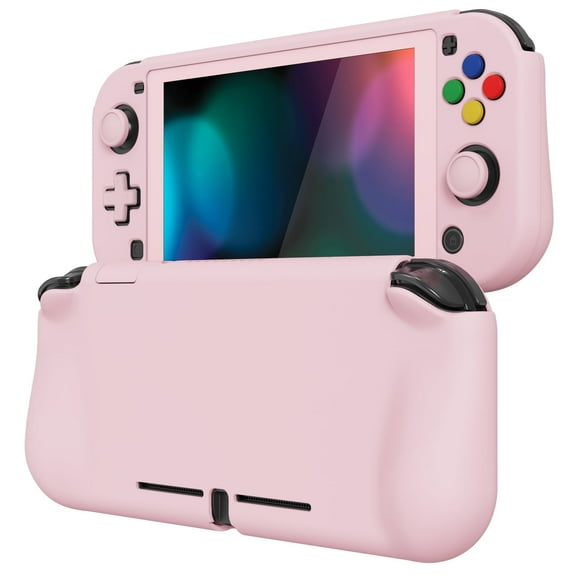 PlayVital Protective Case Hard Shell Grip Cover for Nintendo Switch Lite w/Screen Protector & Thumb Grip Caps & Button Caps - Peach Blossom Pink