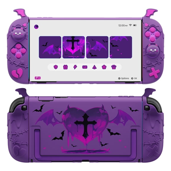 PlayVital Protective Case for Nintendo Switch 2, Kawaii Gothic Imp Series Silicone Grips + Dockable Hard Case Shell for Switch 2 with Thumb Grips & Sticker, Shockproof Protection Cover - Purple