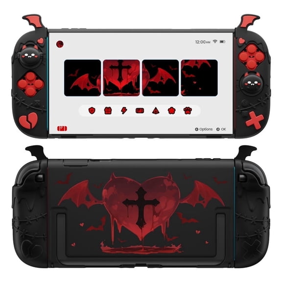 PlayVital Protective Case for Nintendo Switch 2, Kawaii Gothic Imp Series Silicone Grips + Dockable Hard Case Shell for Switch 2 with Thumb Grips & Sticker, Shockproof Protection Cover - Black