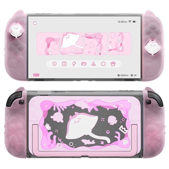 PlayVital Protective Case for Nintendo Switch 2 - Dockable Hard Shell w/ Silicone Grips & Thumb Caps - Peach Pink