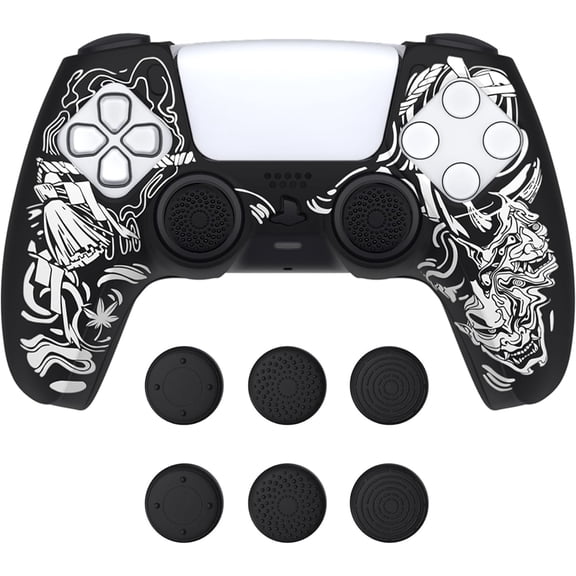 PlayVital Pure Series Dockable Model Anti-Slip Silicone Cover Skin for ps5 Controller, Soft Rubber Grip Case for ps5 Controller Fits with Charging Station with Thumb Grip Caps - Samurai Prajna (White)