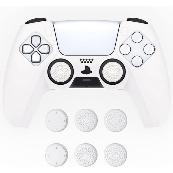 PlayVital Pure Series Dockable Model Anti-Slip Silicone Cover Skin for ps5 Controller, Soft Rubber Grip Case for ps5 Wireless Controller Fits with Charging Station with 6 Thumb Grip Caps - White