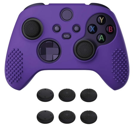 PlayVital Purple 3D Studded Edition Anti-Slip Silicone Cover Skin for Xbox Series X/S, Soft Rubber Case Protector for Xbox Core Wireless Controller with 6 Black Thumb Grip Caps